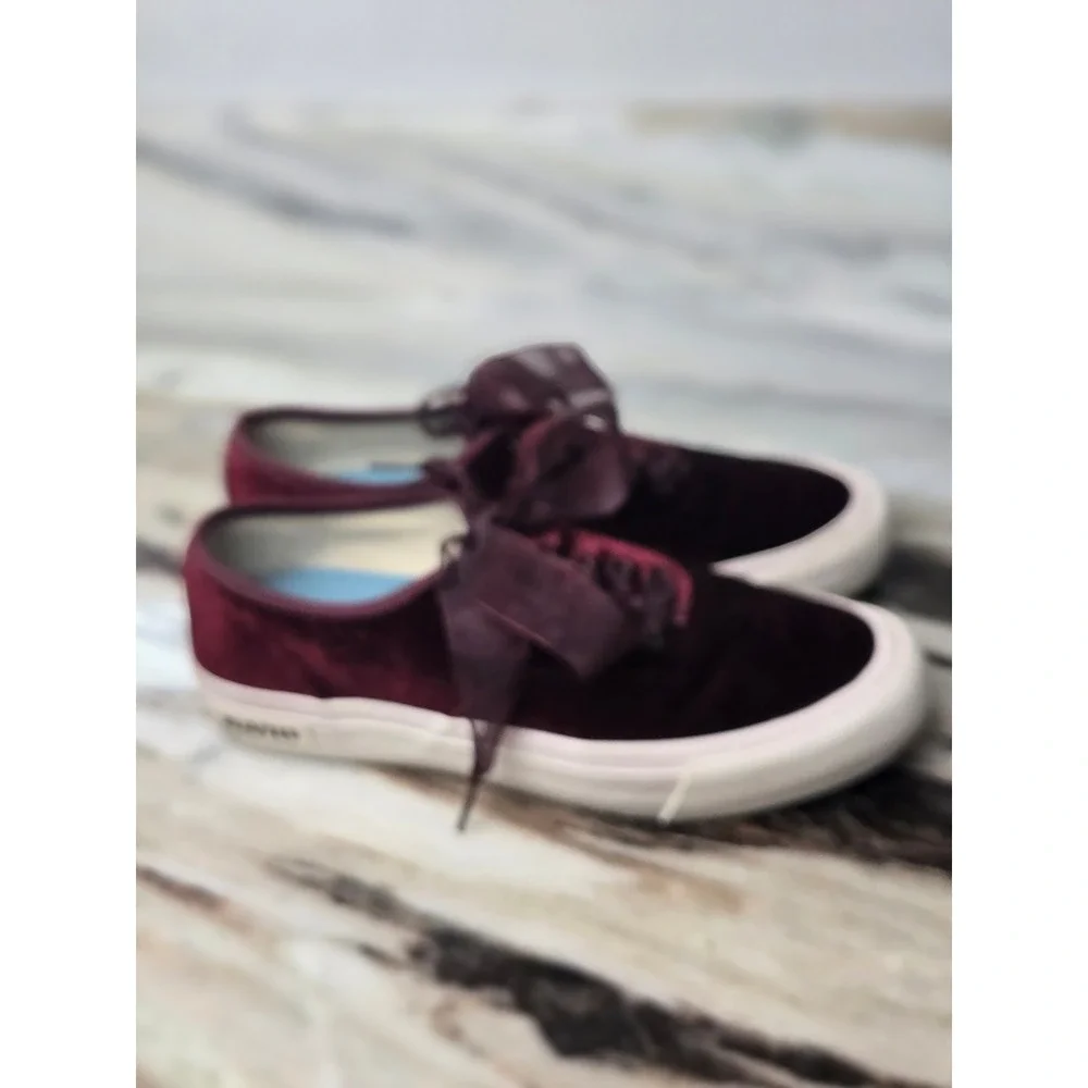 SeaVees for J.Crew Legend Burgundy Velvet Ribbon Lace Sneakers 8.5 Coquette